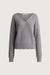 Chunky knit v-neck sweater in medium heather grey — main image