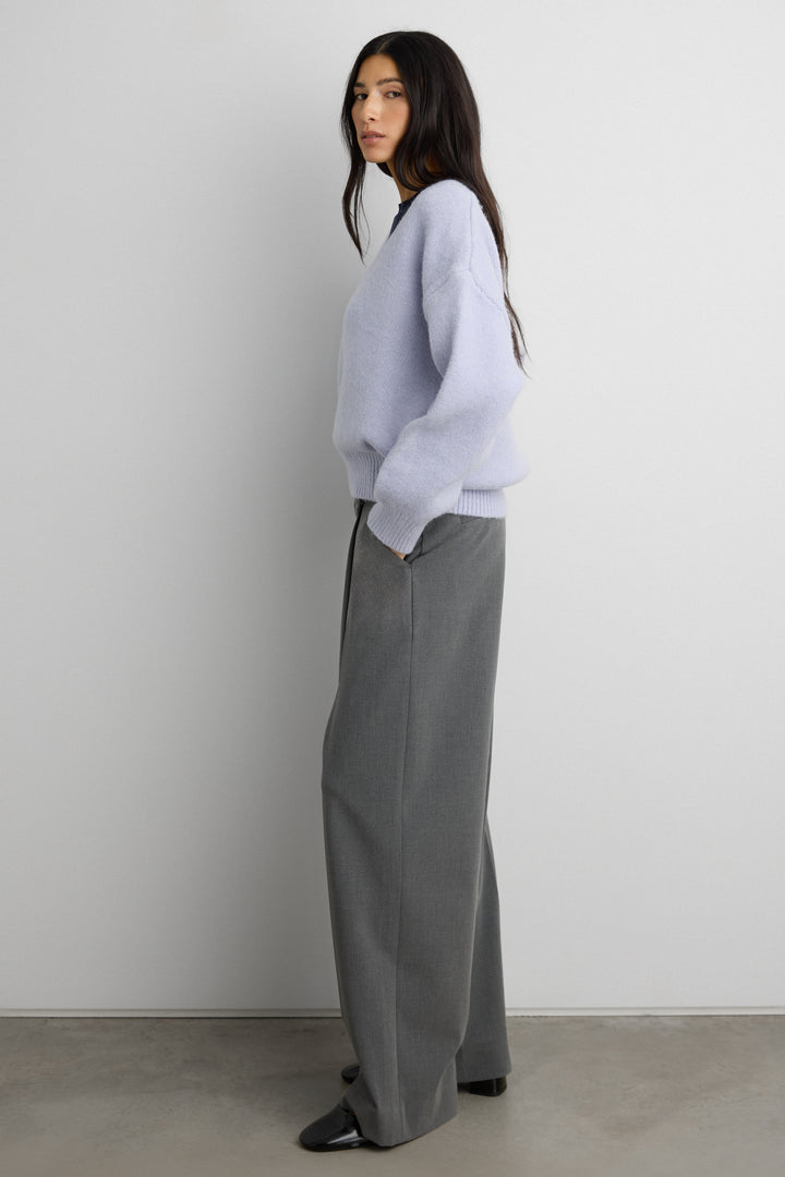 RIBBED KNIT V-NECK SWEATER in Lavender Blue — alternate angle