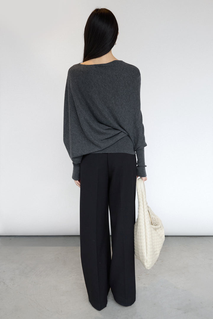 ASYMMETRICAL SWEATER WITH CUFFED SLEEVE in Charcoal — alternate angle
