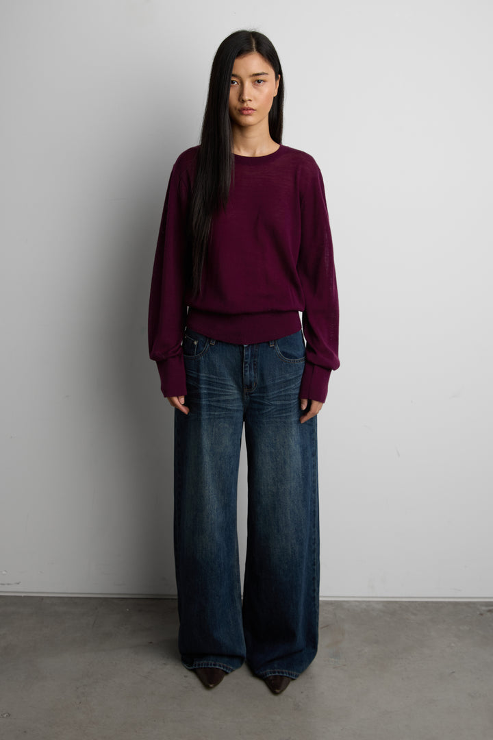 100% MERINO WOOL SWEATER in DARK FIG — alternate angle