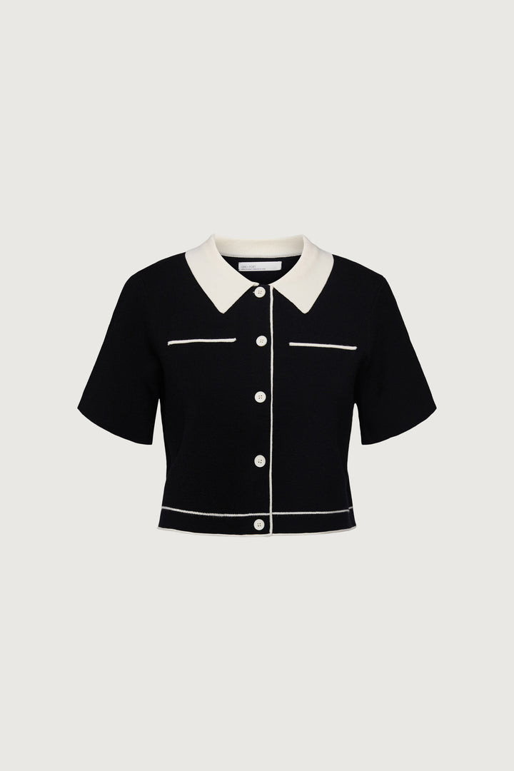 CROPPED KNIT CONTRAST TRIM TOP in Black Cream — alternate angle