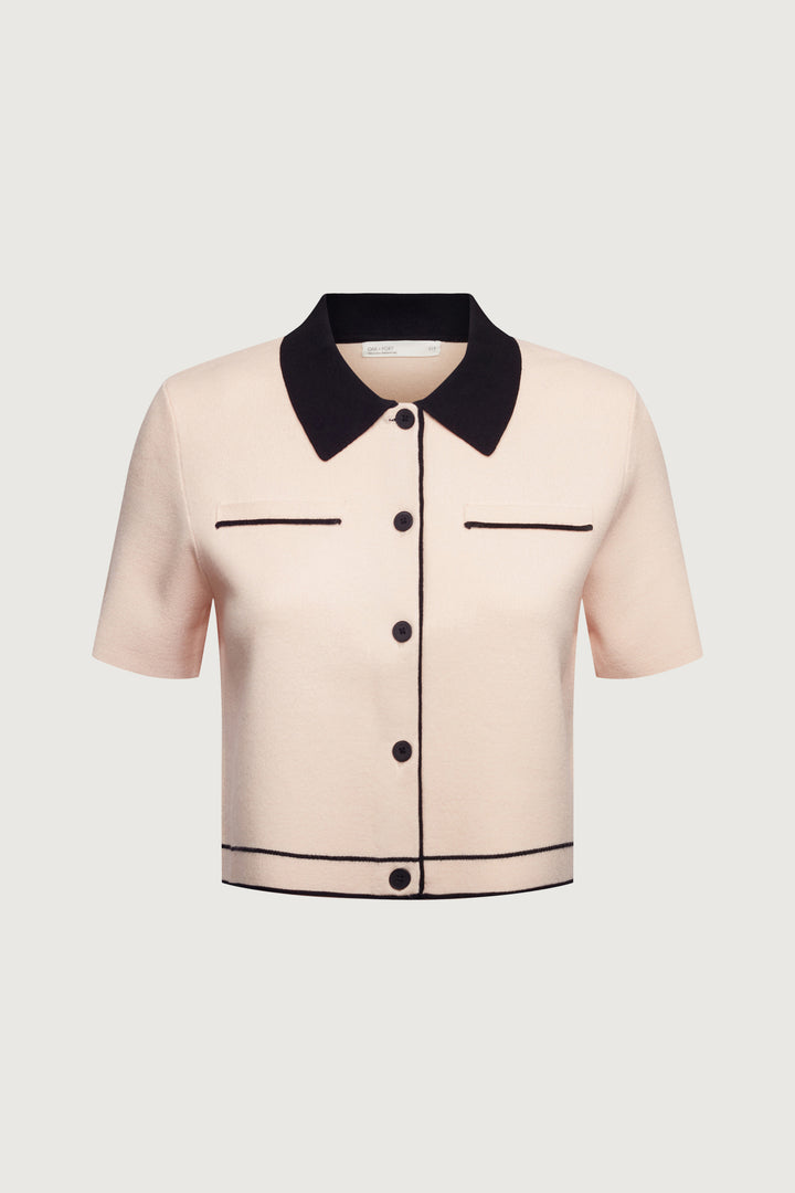 CROPPED KNIT CONTRAST TRIM TOP in Black Cream — alternate angle