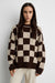 Checkered crewneck sweater in bitter chocolate check — main image