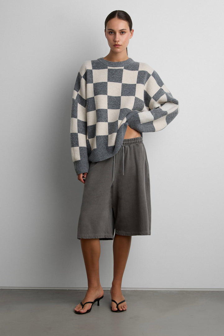 CHECKERED CREWNECK SWEATER in CHARCOAL OATMEAL CHECK — alternate angle