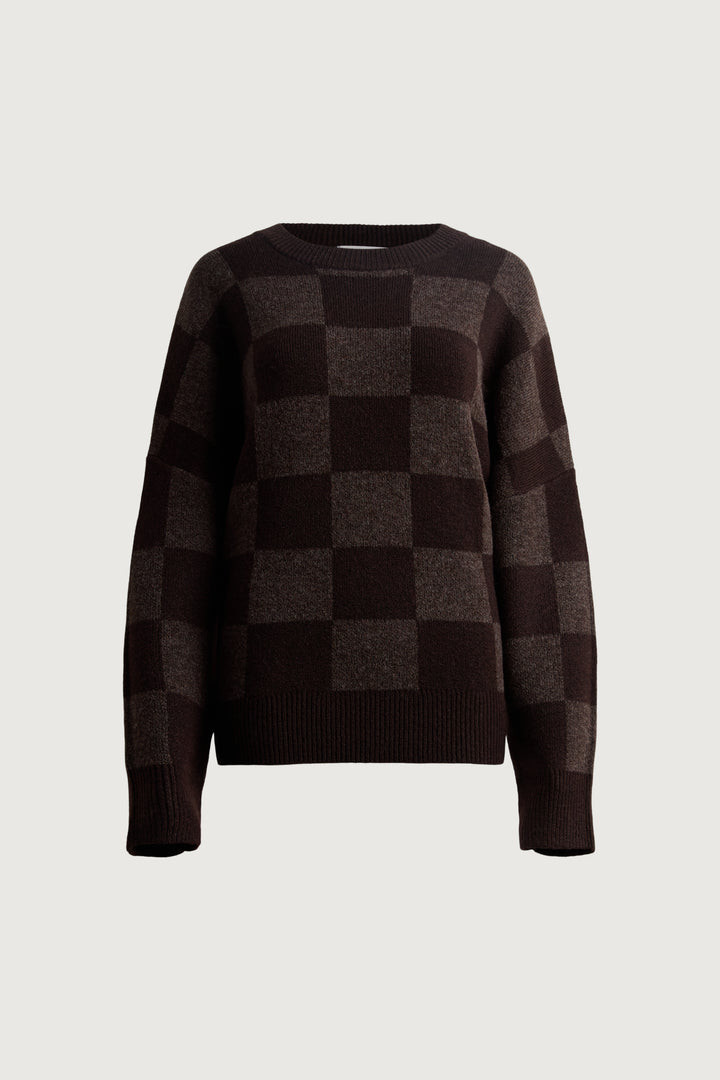 CHECKERED CREWNECK SWEATER in CHOCOLATE MARTINI CHECK — alternate angle
