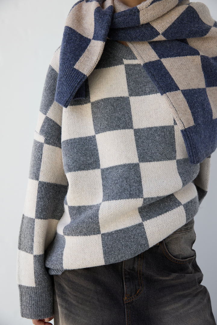 CHECKERED CREWNECK SWEATER in Charcoal Oatmeal — alternate angle