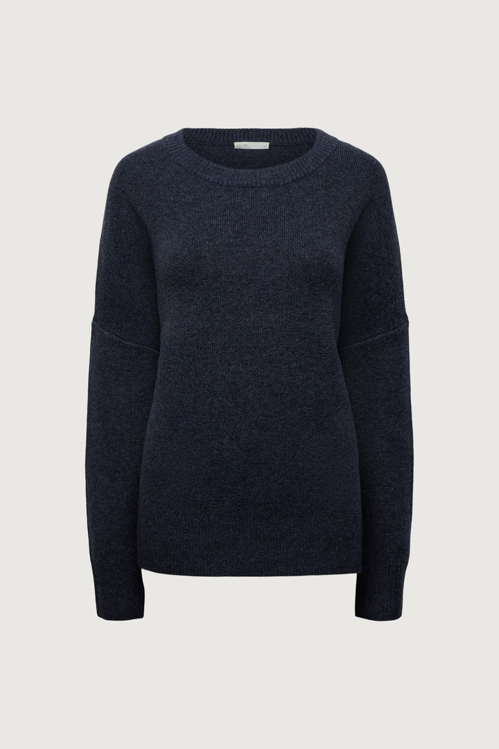 CHECKERED CREWNECK SWEATER in EVENING BLUE SOLID — alternate angle