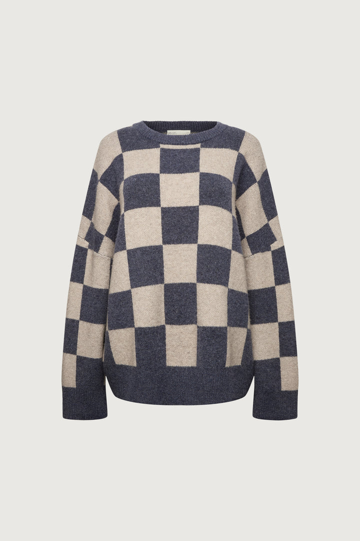 CHECKERED CREWNECK SWEATER in Evening Blue Check — alternate angle