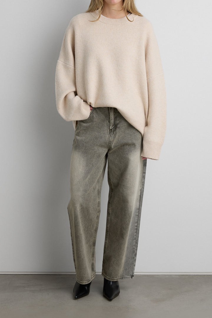 CREWNECK SWEATER in HEATHER TAUPE SOLID — alternate angle