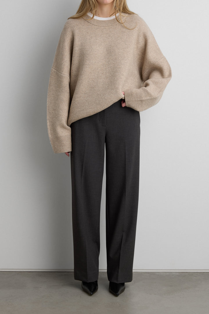 CREWNECK SWEATER in HEATHER TAUPE SOLID — alternate angle