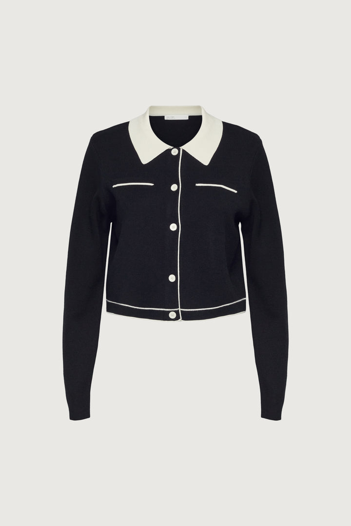 COLLARED SWEATER in Black Cream — alternate angle