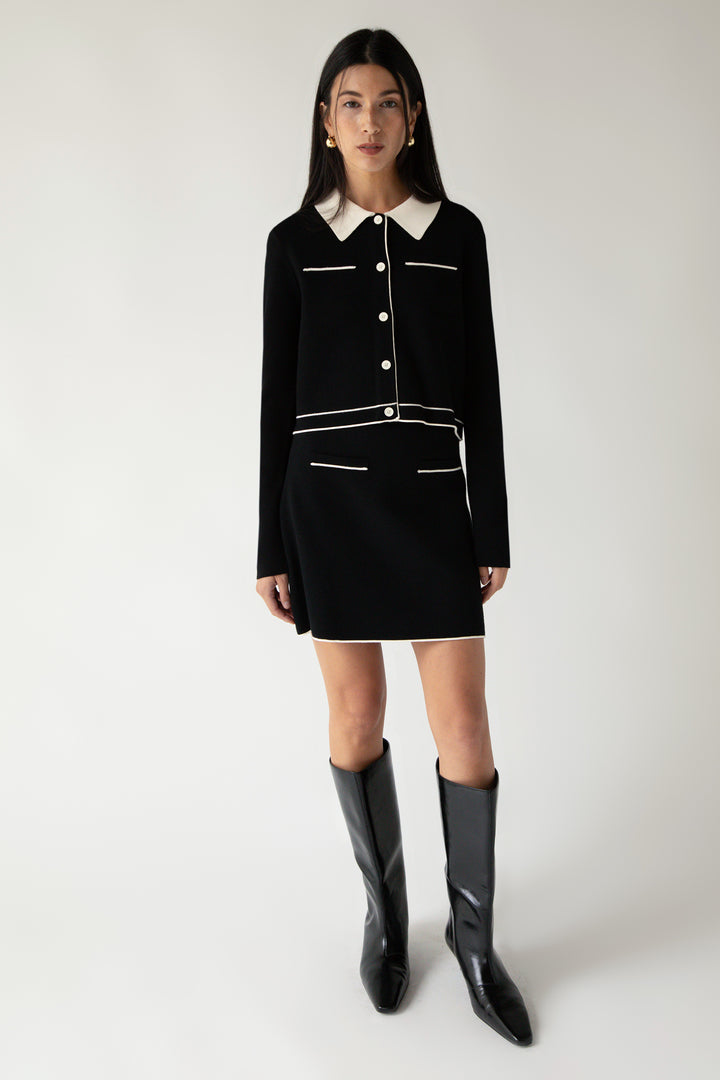 COLLARED SWEATER in Black Cream — alternate angle