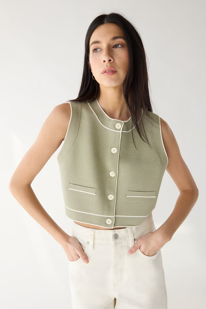BUTTON UP SWEATER VEST in Tea Cream — alternate angle