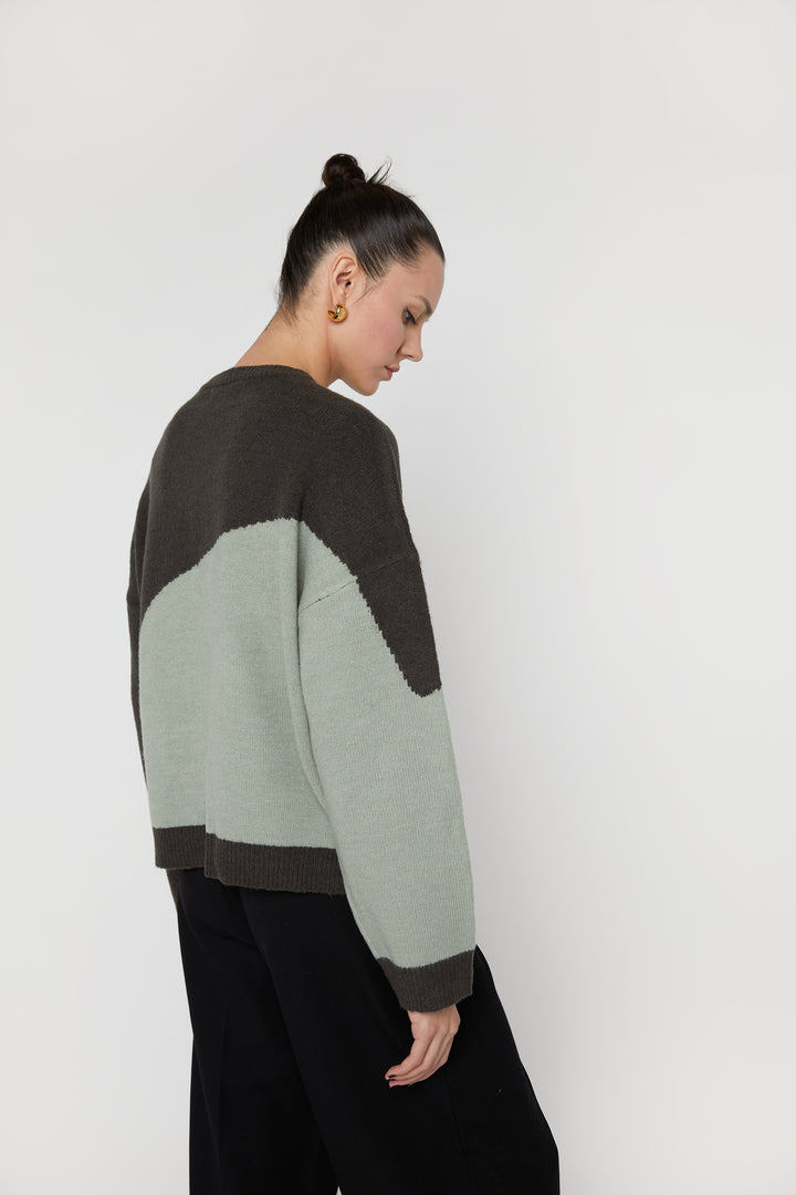 PATTERNED KNIT SWEATER in Turkish Coffee Sea Grass — alternate angle