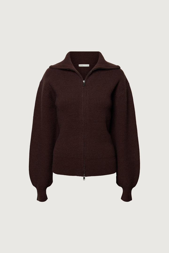 HIGH NECKLINE ZIP UP SWEATER