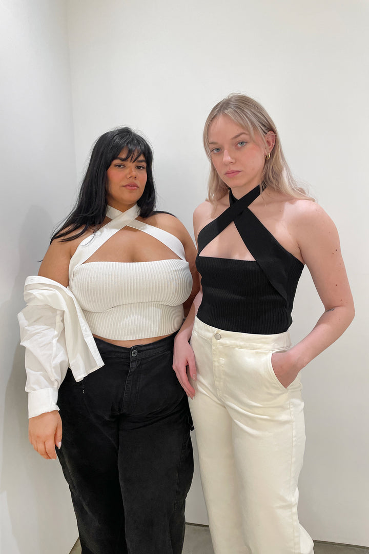 CROSSFRONT CROPPED TANK in Cream — alternate angle