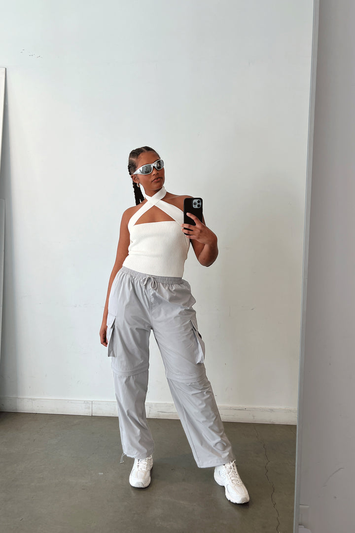 CROSSFRONT CROPPED TANK in Cream — alternate angle