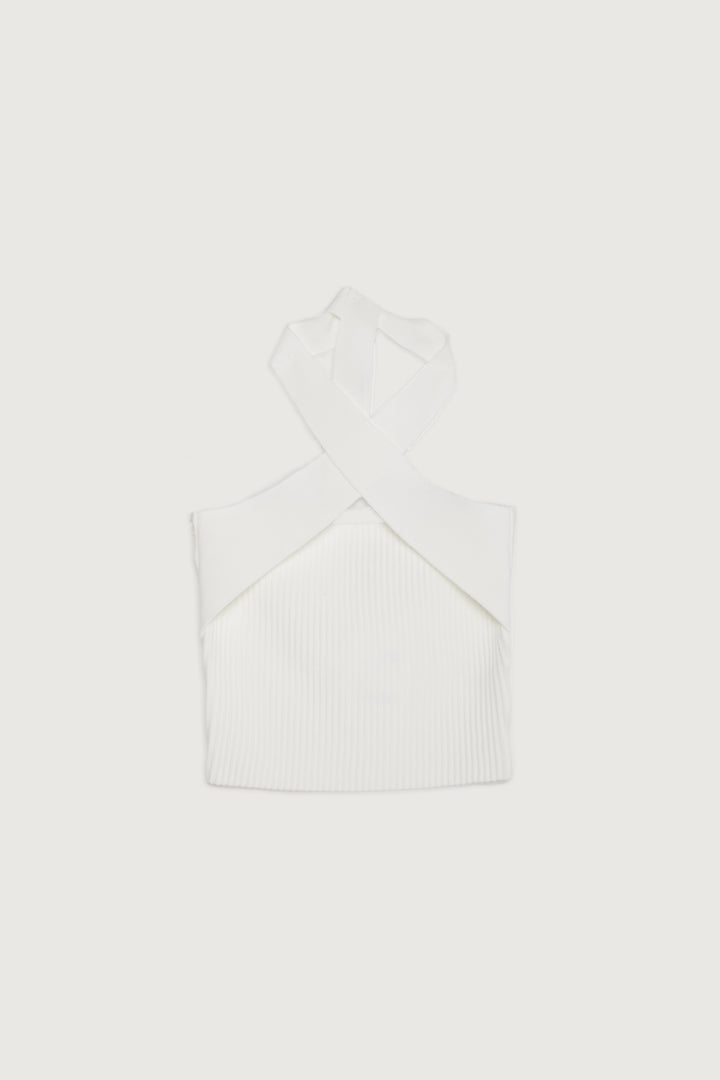 CROSSFRONT CROPPED TANK in Cream — alternate angle