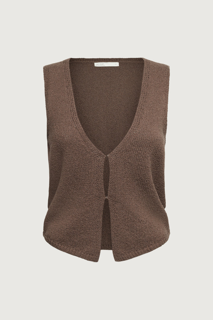 OPEN FRONT KNIT TANK in Espresso Coffee — alternate angle