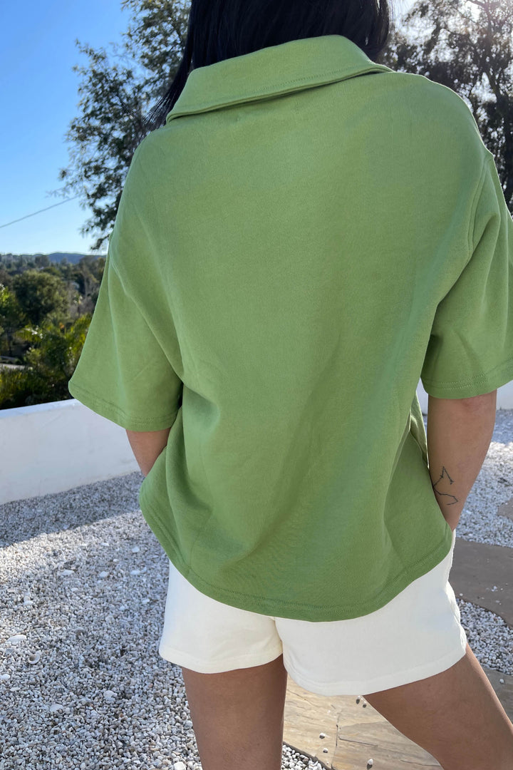 OVERSIZED TERRY BUTTON UP SHIRT in Green Grass — alternate angle