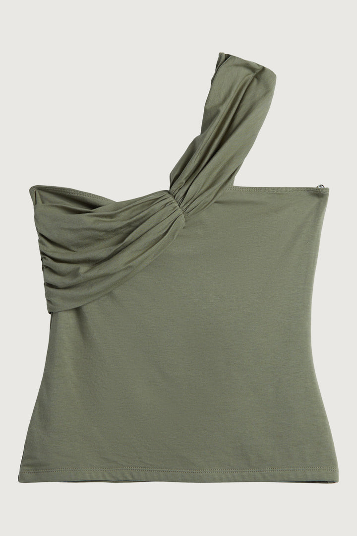 ONE SHOULDER KNIT TOP in Dark Aloe — alternate angle