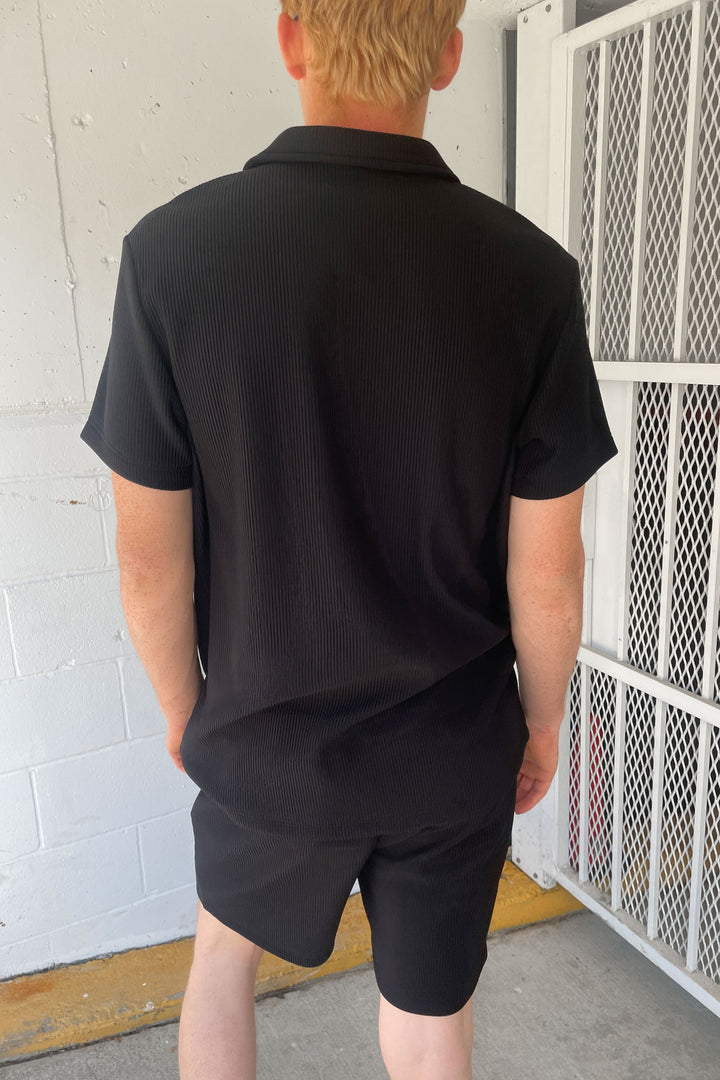 RIBBED POLO T-SHIRT in Black — alternate angle