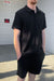 Ribbed polo t-shirt in black — main image