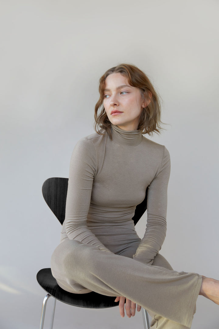 MOCKNECK TOP in Taupe — alternate angle