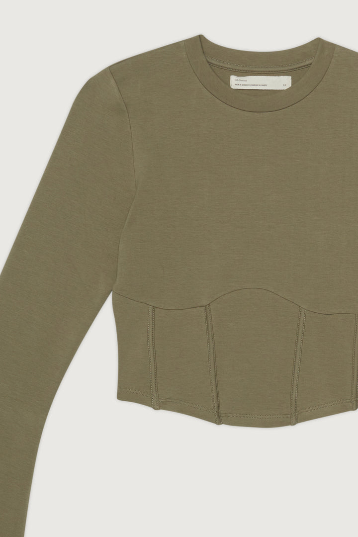 CORSET LONG SLEEVE TOP in Dusky Green — alternate angle