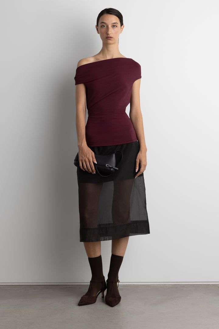 OFF SHOULDER KNIT TOP in Wine — alternate angle