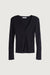 Rib-knit open front top in black — main image