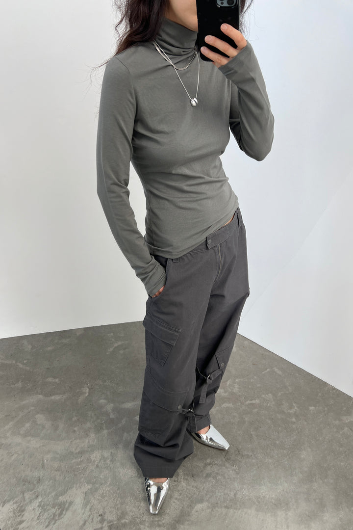 TURTLENECK KNIT TOP in Gunmetal — alternate angle