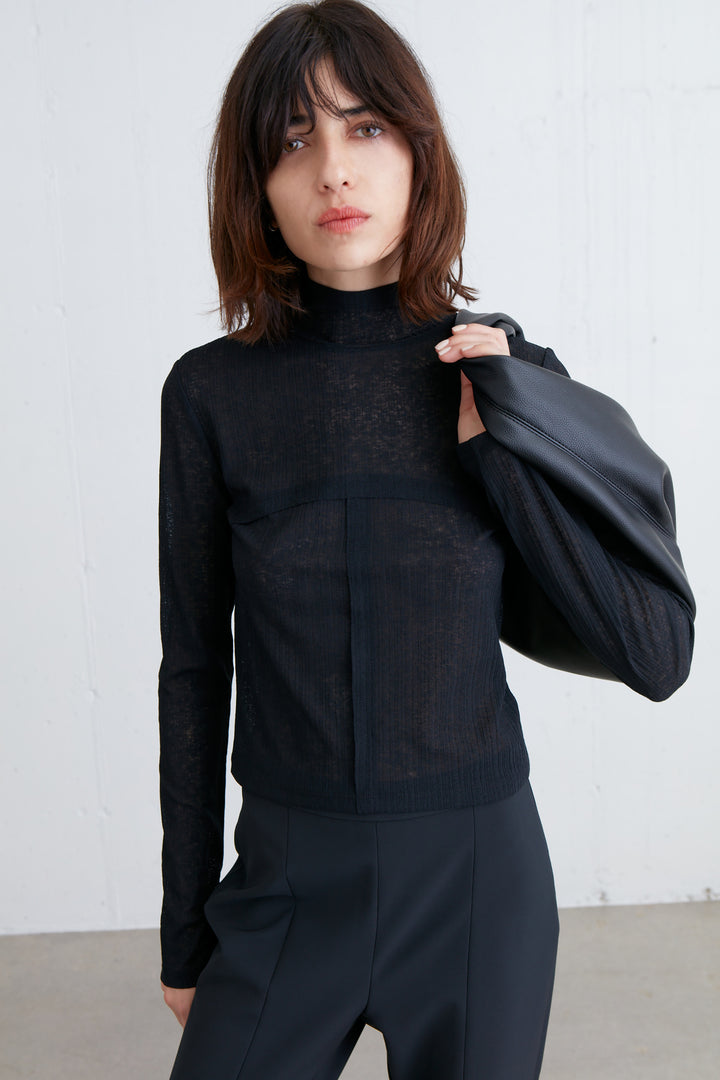 MOCKNECK TOP WITH SEAM DETAILS in Black — alternate angle