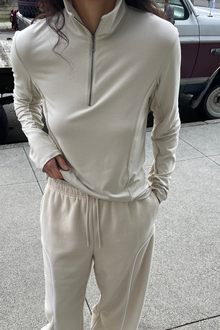 QUARTER ZIP SLEEVE TOP in Pelican — alternate angle