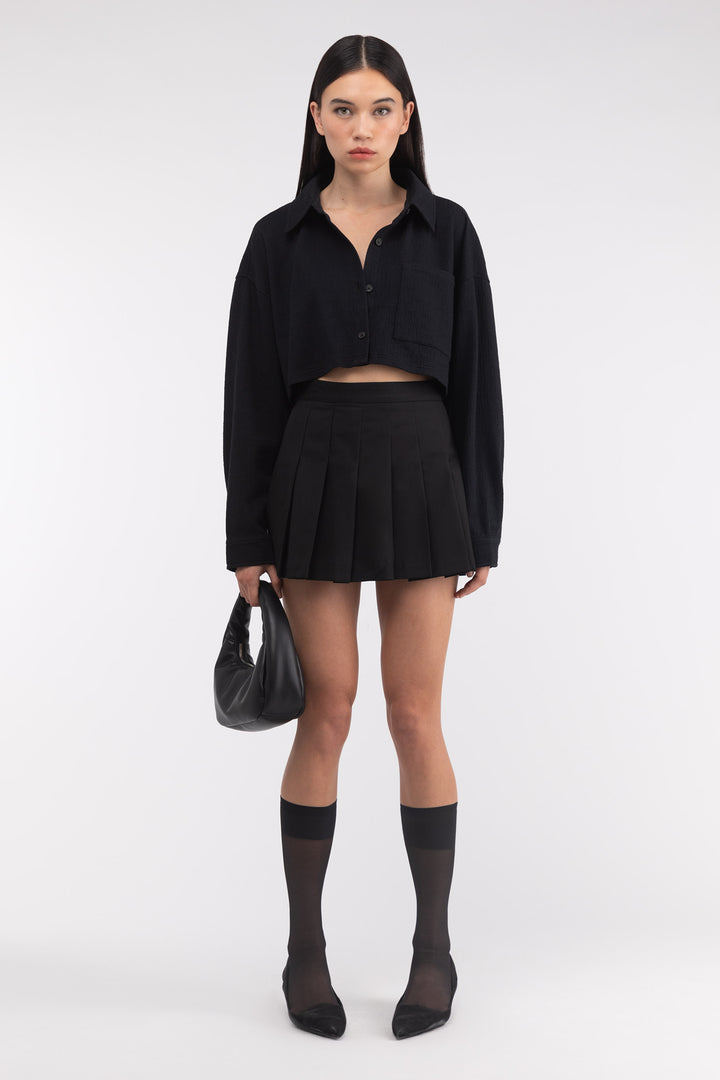 CROPPED OVERSIZED KNIT SHIRT in Black — alternate angle