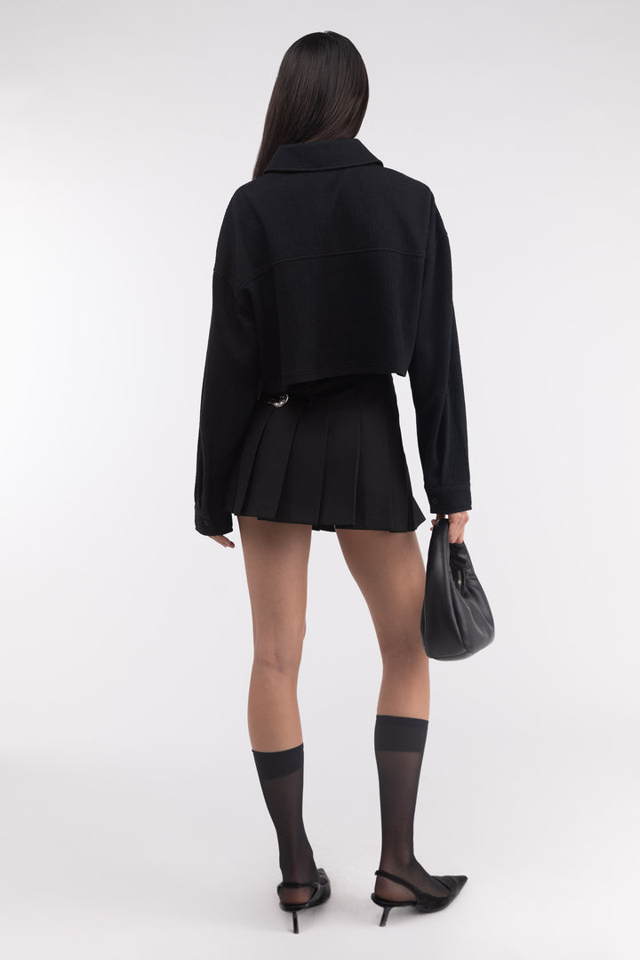 CROPPED OVERSIZED KNIT SHIRT in Black — alternate angle