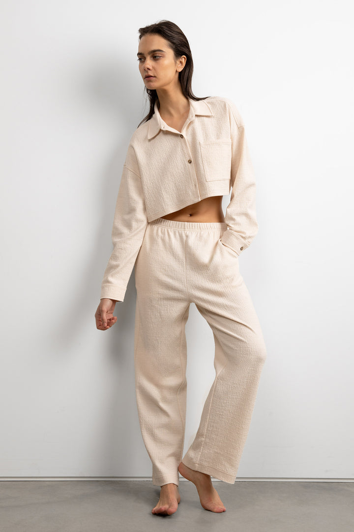 CROPPED OVERSIZED KNIT SHIRT in Oatmeal — alternate angle