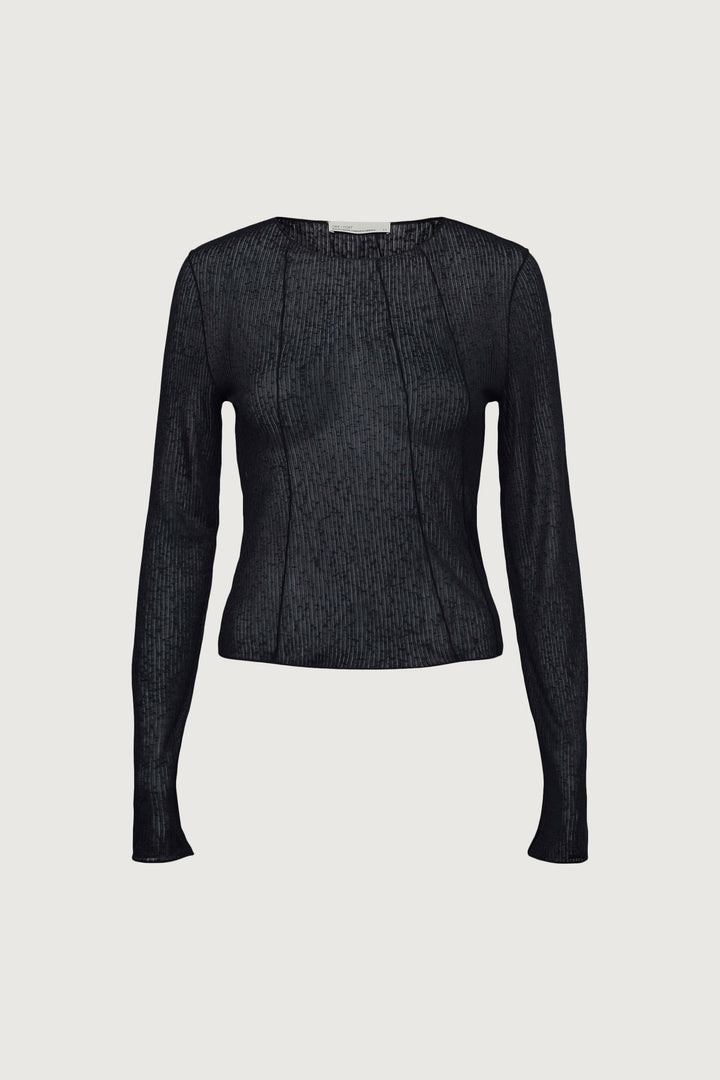 EXPOSED SEAM LONG SLEEVE TOP in Black — alternate angle