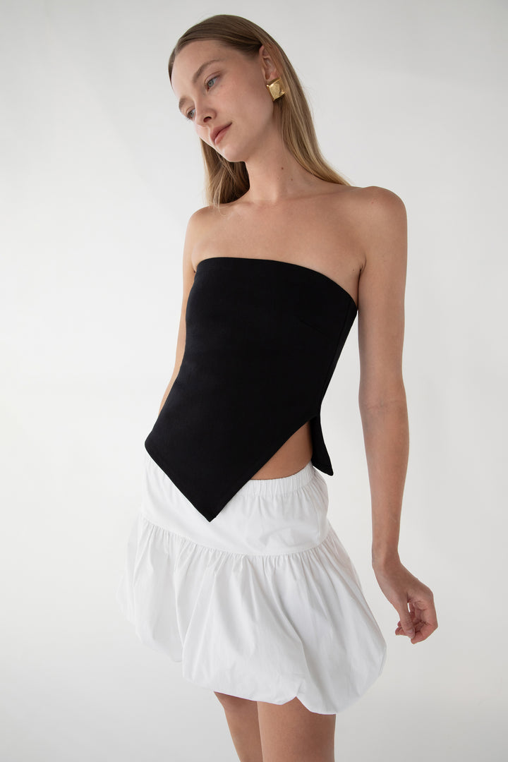 CROPPED TUBE TOP WITH SIDE SLIT in Black — alternate angle