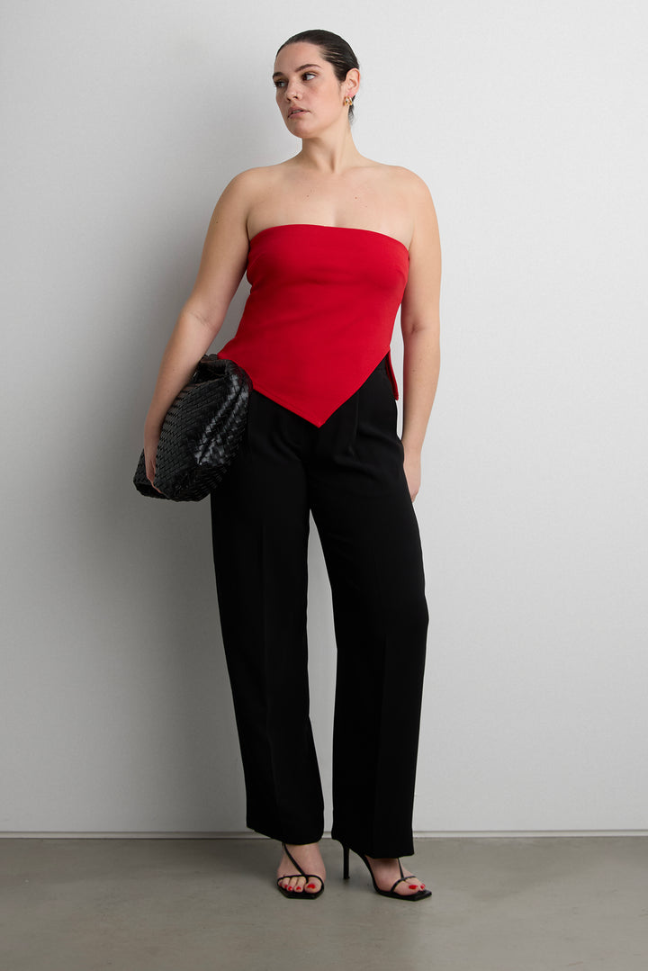 CROPPED TUBE TOP WITH SIDE SLIT in Cherry — alternate angle