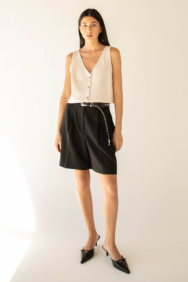 BUTTON FRONT TANK in Oatmeal — alternate angle