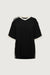 Oversized contrast trim v-neck t-shirt in black — main image
