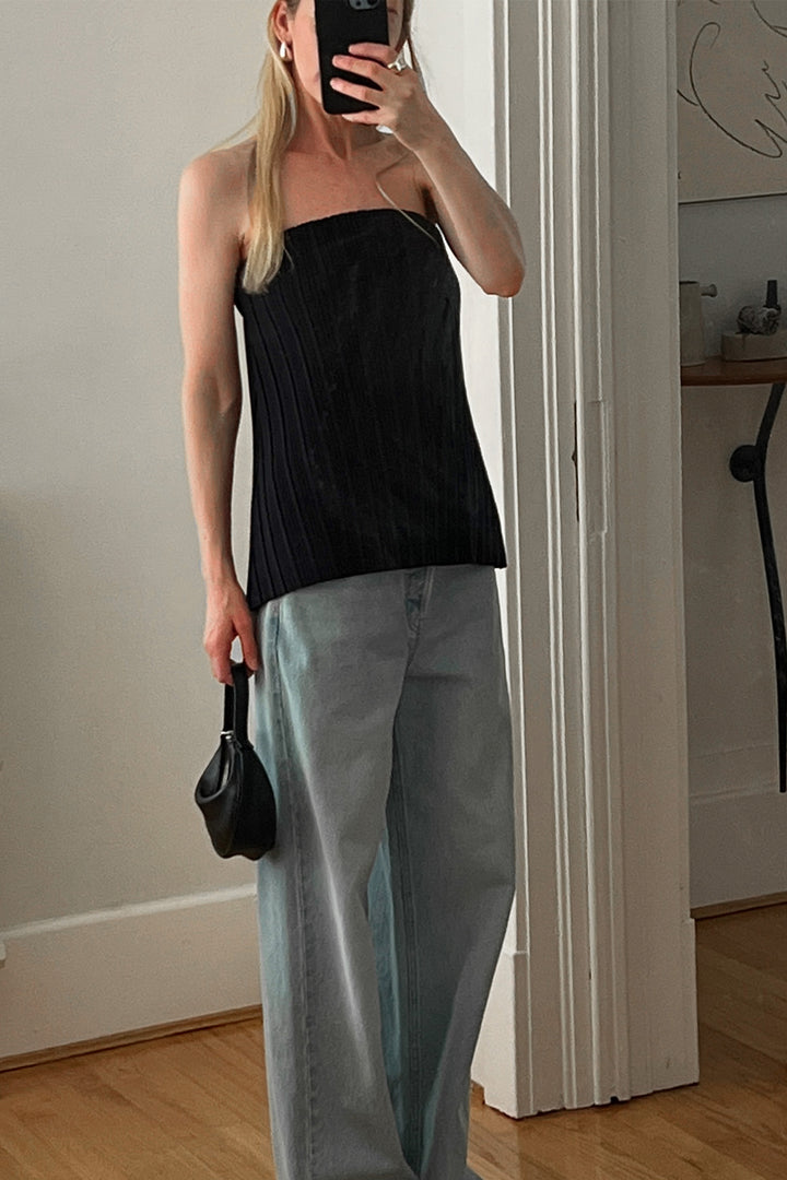 PLEATED TUBE TOP in Black — alternate angle