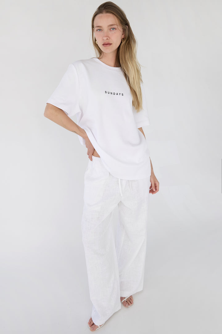 SUNDAY HEAVYWEIGHT CREWNECK T-SHIRT in White — alternate angle