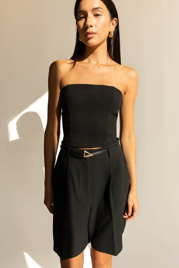 CROPPED PONTE KNIT TUBE TOP in Black — alternate angle