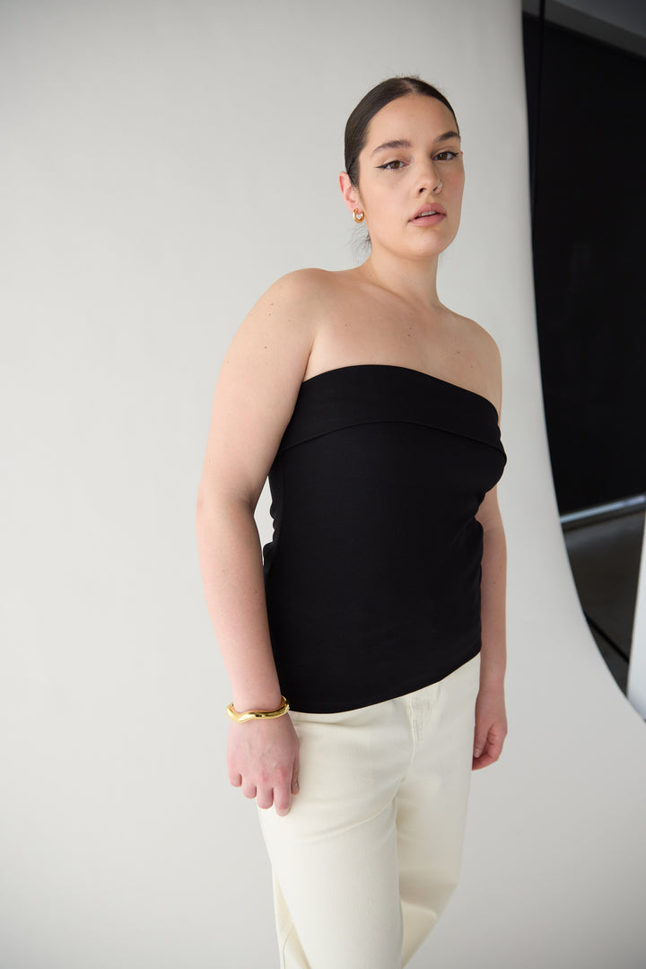TUBE TOP WITH FOLD-OVER DETAIL in Black — alternate angle