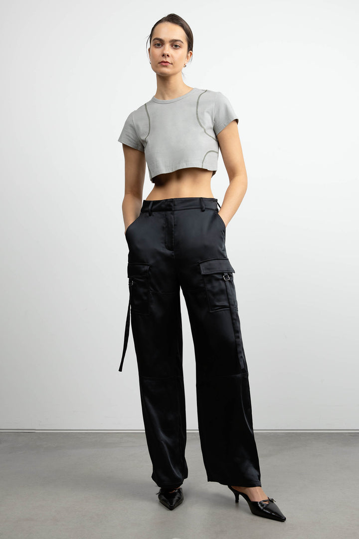 ORGANIC COTTON CROPPED TEE WITH STITCHING in Limestone — alternate angle
