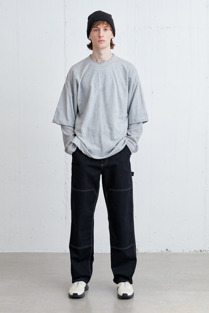 LAYERED CREWNECK in MEDIUM GREY — alternate angle