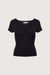 Short sleeve top with lace v-neckline in black — main image