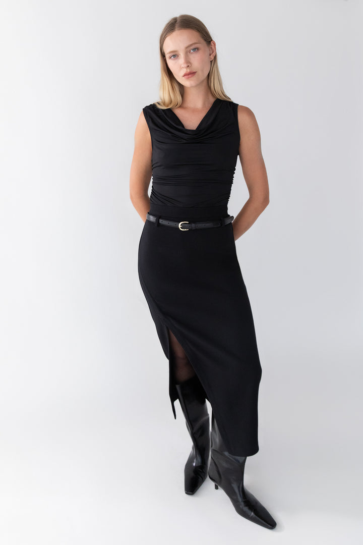 COWL NECK TANK TOP in Black — alternate angle